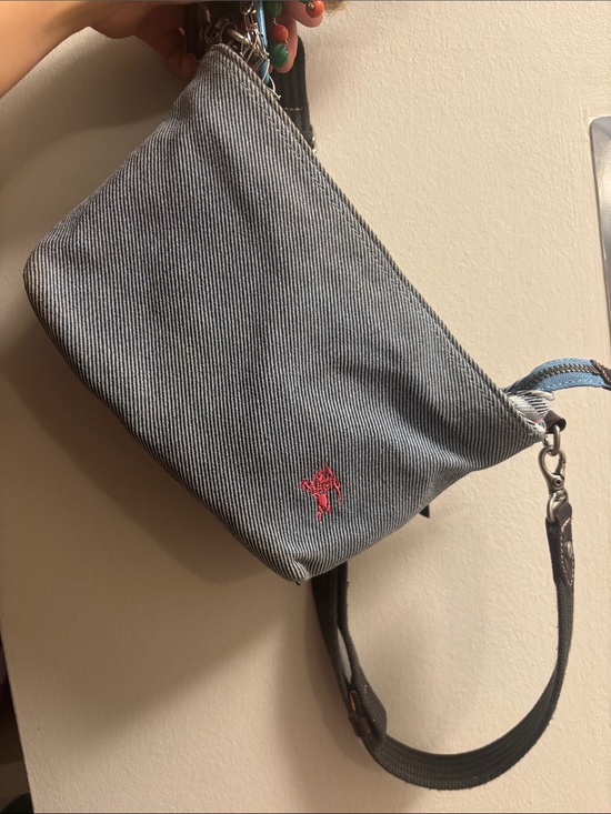 Burberry Handbags - Burberry Blue Denim Crossbody Bag with Pink Logo